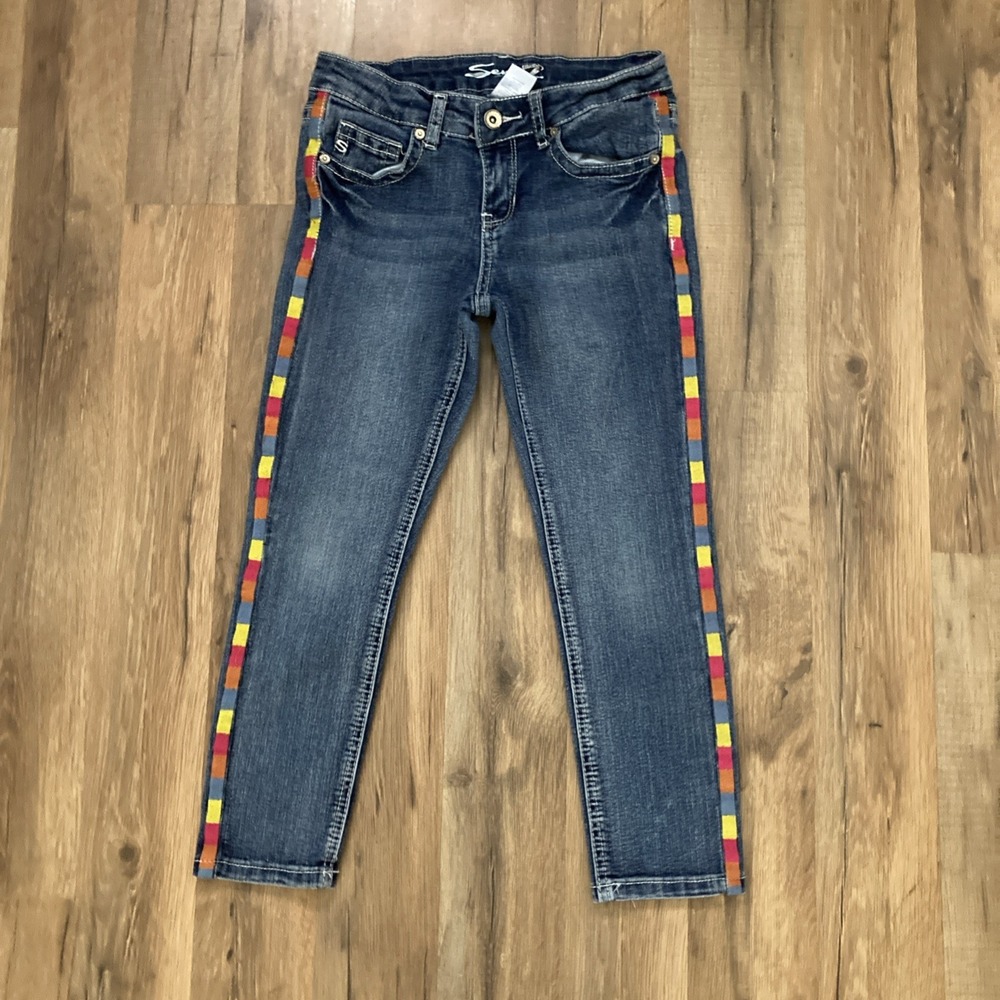 7 Seven Jeans Girls Size 10 Embroiderer Skinny Stretch Jeans  Medium Wash Spring
